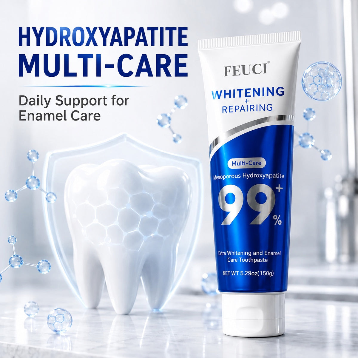 FECUI Fresh Mint Toothpaste, Gentle Whitening Toothpaste with Fluoride Protection, Freshens Breath, Enamel Safe Daily Toothpaste, 4.2 OZ