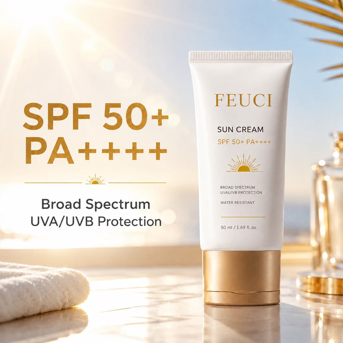 FECUI Sun Cream SPF 50+ PA++++, Broad Spectrum UVA/UVB Sunscreen, Water Resistant Daily Sun Protection for Face & Body, 1.69 fl oz