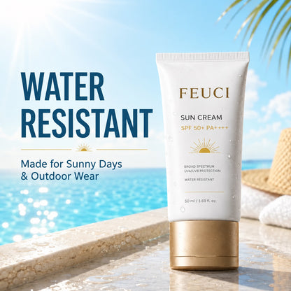 FECUI Sun Cream SPF 50+ PA++++, Broad Spectrum UVA/UVB Sunscreen, Water Resistant Daily Sun Protection for Face & Body, 1.69 fl oz