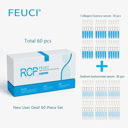 FEUCI Anti-Aging Collagen Serum for Mature Skin - 60-Piece Set with Elastin Peptide, Vegan, Fragrance-Free, Boosts Natural Collagen, Reduces Wrinkles, Leaves Skin Smoother