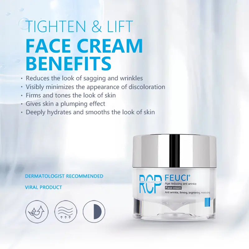 FEUCI Hydrating Collagen Facial Moisturizer Jar (1.7 fl.oz) - Anti-Wrinkle Firming Cream for All Skin Types, Intensive Hydration, Elasticity Boost, Brightening & Fine Line Reduction